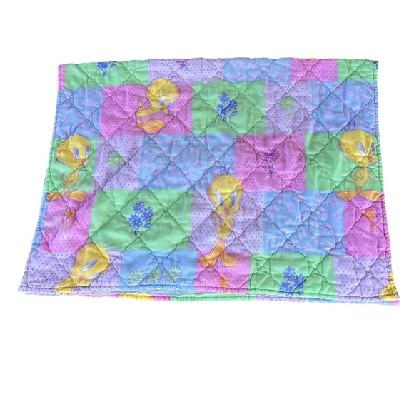 Y2K Looney Tunes Tweety Bird Patchwork Quilted Blanket Pastels 38x60 GUC - Picture 5 of 16
